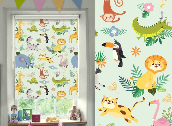 Kids Jungle Theme Cartoon Print Blinds